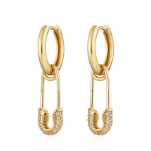 Load image into Gallery viewer, SCREAM PRETTY | Hannah Martin Safety Pin Charm Hoop Earrings | Gold Plated