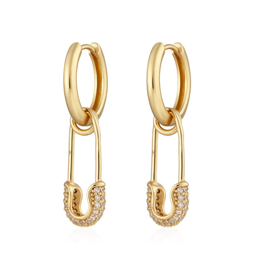 SCREAM PRETTY | Hannah Martin Safety Pin Charm Hoop Earrings | Gold Plated