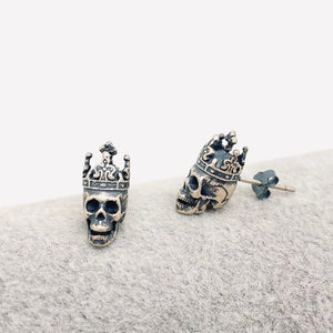 M. QUEENA | Skull with Crown Ear Studs | Sterling Silver - LONDØNWORKS