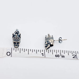 M. QUEENA | Skull with Crown Ear Studs | Sterling Silver - LONDØNWORKS