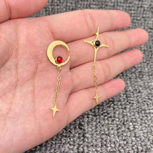 M. QUEENA | Asymmetric Star Moon Post Earrings | Gold Plated - LONDØNWORKS