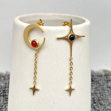 Load image into Gallery viewer, M. QUEENA | Asymmetric Star Moon Post Earrings | Gold Plated - LONDØNWORKS