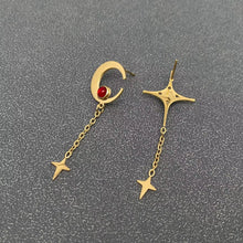 Load image into Gallery viewer, M. QUEENA | Asymmetric Star Moon Post Earrings | Gold Plated - LONDØNWORKS