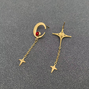 M. QUEENA | Asymmetric Star Moon Post Earrings | Gold Plated - LONDØNWORKS