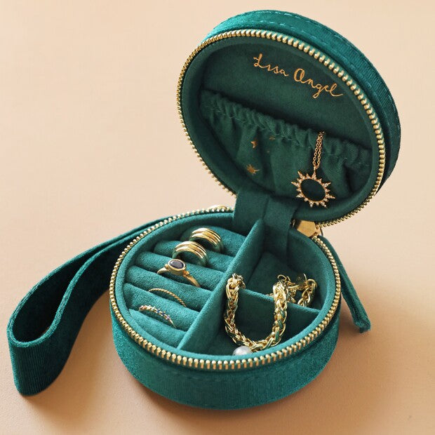 LISA ANGEL | Starry Night Printed Mini Round Jewellery Case | Velvet Teal - LONDØNWORKS