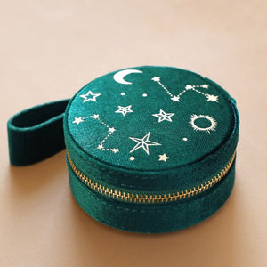 LISA ANGEL | Starry Night Printed Mini Round Jewellery Case | Velvet Teal - LONDØNWORKS