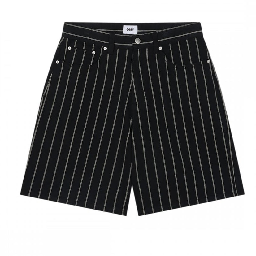 OBEY | Stripe Baggy Denim Shorts | Black - LONDØNWORKS