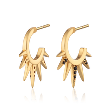 Load image into Gallery viewer, SCREAM PRETTY |  Black Sun Spike Hoop Earrings | Gold Plated