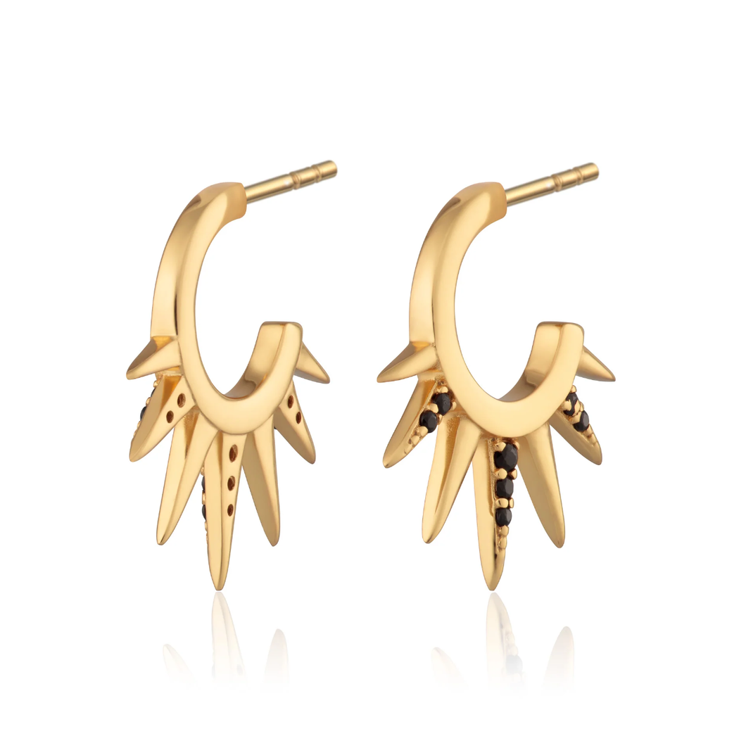 SCREAM PRETTY |  Black Sun Spike Hoop Earrings | Gold Plated