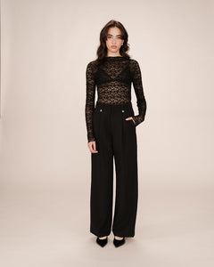 GRACE & MILA | Shady Long Sleeve Lace Top | Black - LONDØNWORKS
