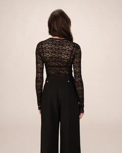 GRACE & MILA | Shady Long Sleeve Lace Top | Black - LONDØNWORKS