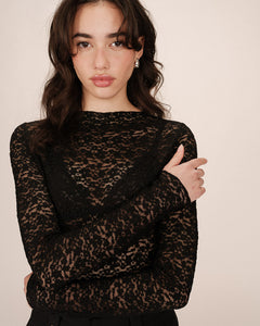 GRACE & MILA | Shady Long Sleeve Lace Top | Black - LONDØNWORKS