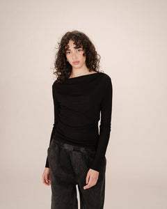 GRACE & MILA | Sioux Long Sleeve Draped Top | Black - LONDØNWORKS