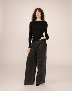 GRACE & MILA | Sioux Long Sleeve Draped Top | Black - LONDØNWORKS