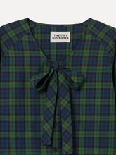 Load image into Gallery viewer, THE TINY BIG SISTER | Green Checks Bow Blouse | Light Navy