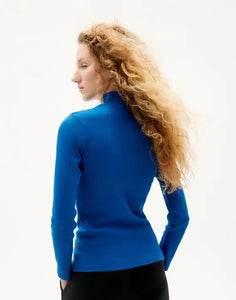 THINKING MU | Aine Rib Long Sleeved Top | Blue - LONDØNWORKS