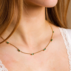 SCREAM PRETTY | Cleopatra Green Baguette Chain Necklace | Silver Plated - LONDØNWORKS
