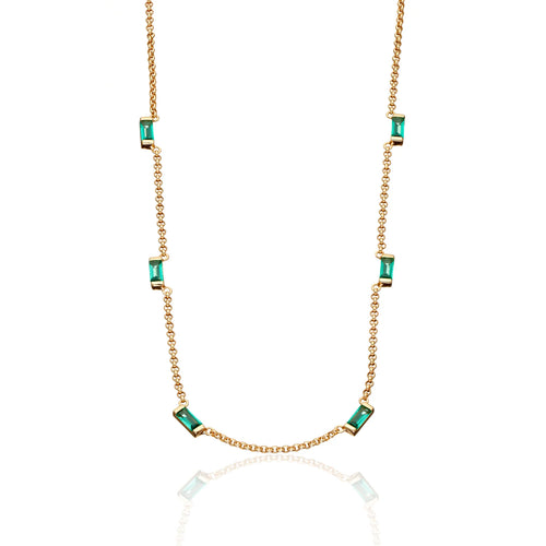 SCREAM PRETTY | Cleopatra Green Baguette Chain Necklace | Gold Plated - LONDØNWORKS
