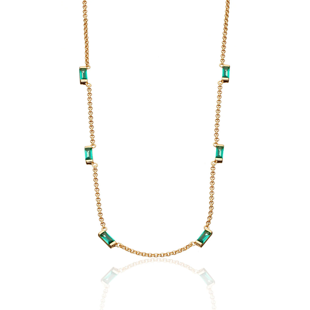 SCREAM PRETTY | Cleopatra Green Baguette Chain Necklace | Gold Plated - LONDØNWORKS