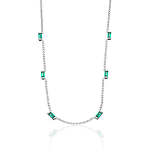 SCREAM PRETTY | Cleopatra Green Baguette Chain Necklace | Silver Plated - LONDØNWORKS
