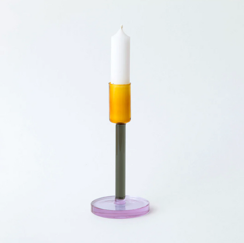 BLOCK DESIGN | Tall Glass Candlestick | Grey & Orange - LONDØNWORKS