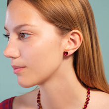 Load image into Gallery viewer, LES NEREIDES | Diamante Heart Earrings | Garnet Red - LONDØNWORKS