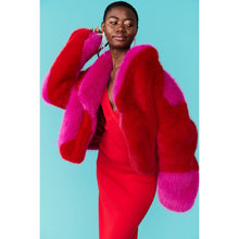 Load image into Gallery viewer, JAYLEY | Bamboo Faux Fur Coat Two Toned Double Cropped Coat | Pink &amp; Red - LONDØNWORKS