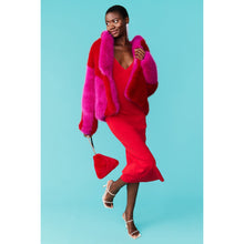 Load image into Gallery viewer, JAYLEY | Bamboo Faux Fur Coat Two Toned Double Cropped Coat | Pink &amp; Red - LONDØNWORKS