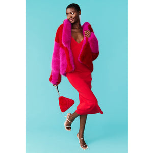 JAYLEY | Bamboo Faux Fur Coat Two Toned Double Cropped Coat | Pink & Red - LONDØNWORKS