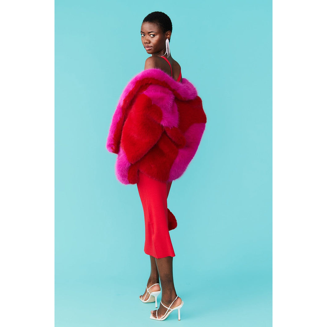 JAYLEY | Bamboo Faux Fur Coat Two Toned Double Cropped Coat | Pink & Red - LONDØNWORKS