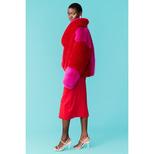 Load image into Gallery viewer, JAYLEY | Bamboo Faux Fur Coat Two Toned Double Cropped Coat | Pink &amp; Red - LONDØNWORKS